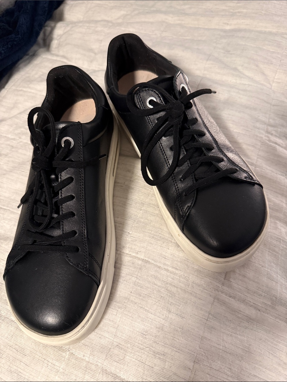 Birkenstock Black Leather Low-Top Sneakers with White Sole